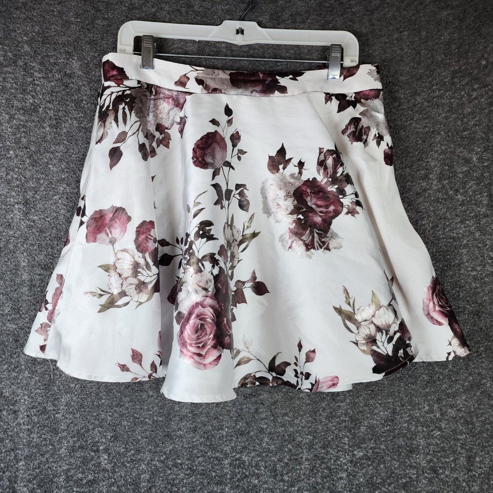 Jodi Kristopher Skirt Womens 13 3012-SU8C White Floral A-Line Skater EUC